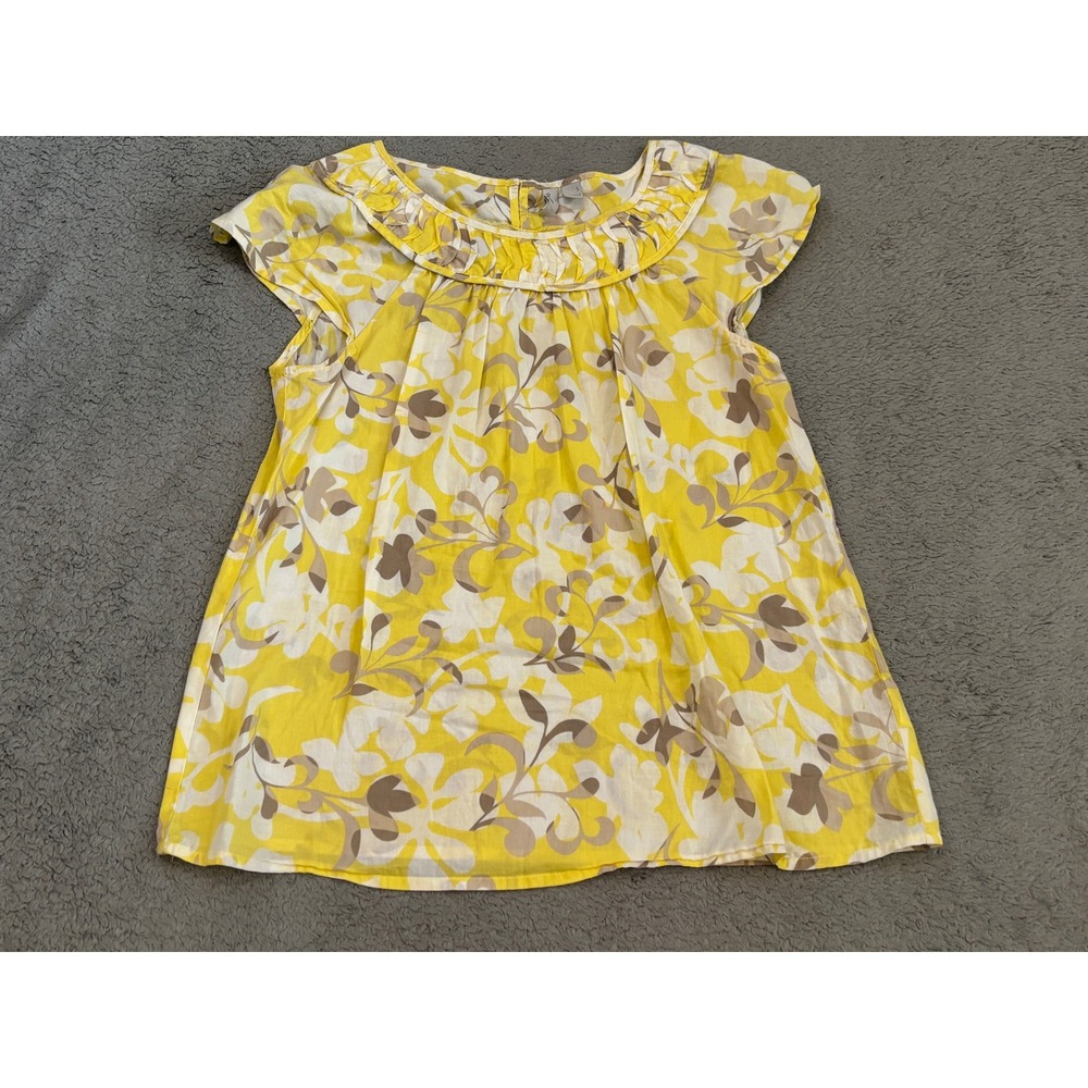 Old Navy Yellow Floral Flutter Sleeve Pleated Neck Blouse Top Small